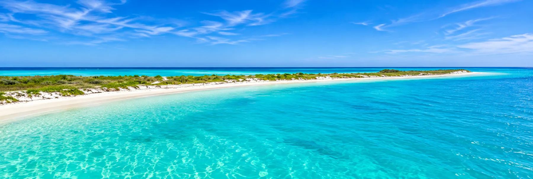 Illustrated Florida sandbar with white sand and clear turquoise water